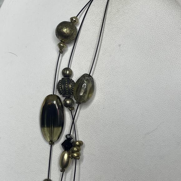 Chico's charm necklace burnished gold tone natural beads signed costume jewelry - Picture 5 of 10